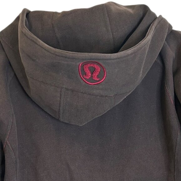 Lululemon Brown Scuba Hoodie Women’s Sz 12 Pink Lining Logo VtgThick Quality - Picture 5 of 6